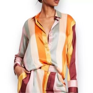 NWOT Fe Noel x Target Mixed Vertical Stripe Long Sleeve Button Up Satin Shirt XL